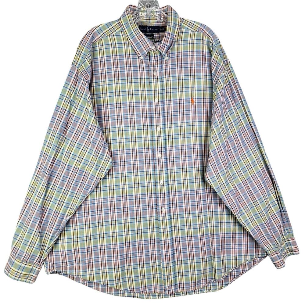 Polo Ralph Lauren Shirt Oxford Button Down Mens Size XXL Blake Plaid Long Sleeve
